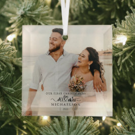 ミスターアンドミセスとして結婚後初のクリスマスフォト ガラスオーナメント