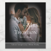 ミスターエレガント・アンド・ミセス写真ダークグレーの冬の結婚式 ワインラベル (シングルラベル)