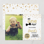 ミスターオンデァフル ゴールド コンフェッティ ファースト バースデー フォト 招待状 (正面/裏面)