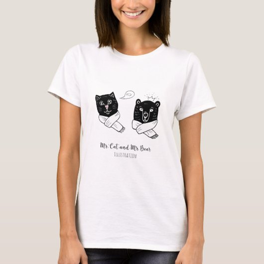 ミスターネコとミスターベア かわいい動物の友達Tシャツ Tシャツ (正面)