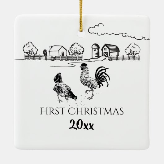 ミスターパーソナライズされた・ミセス・チキンズ・ファーム第1クリスマス セラミックオーナメント (裏面)