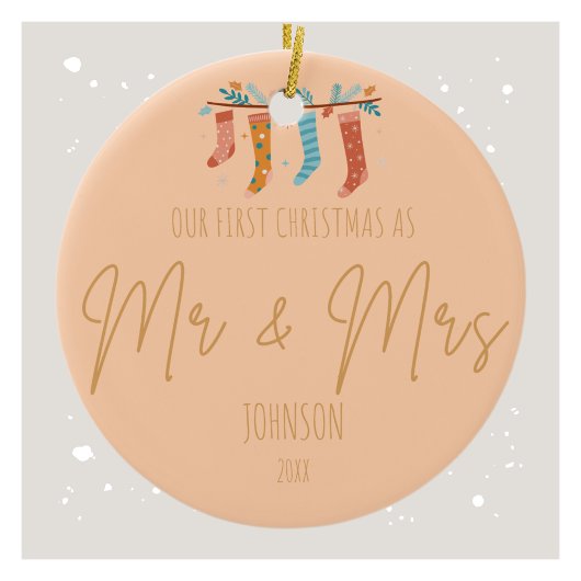 ミスターパーソナライズされた・ミセス・初めてのクリスマス写真 セラミックオーナメント