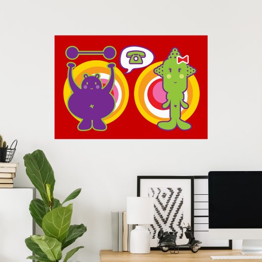 ミスターパープル & ミスグリーン かわいい漫画キャラクター ポスター (ホームオフィス)