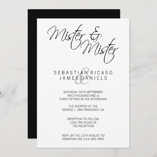 ミスター及びミスターエレガント文字ゲイ結婚の 招待状 (正面/裏面)