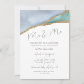 ミスター水彩色モダン金ゴールドグリッター婚約 招待状 (正面)