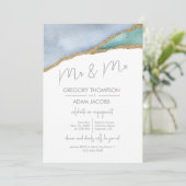 ミスター水彩色モダン金ゴールドグリッター婚約 招待状 (スタンド正面)