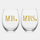 ミスター・アンド・パーソナライズされたミセス結婚 ステムなしワイングラス (正面)