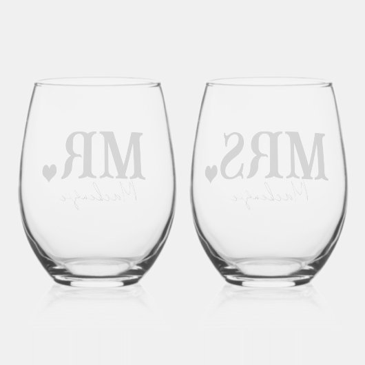 ミスター・アンド・パーソナライズされたミセス結婚 ステムなしワイングラス (裏面)
