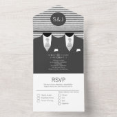 ミスター・アンド・ミスター・グレーのスーツとタイのゲイ結婚 オールインワン招待状 (内側)