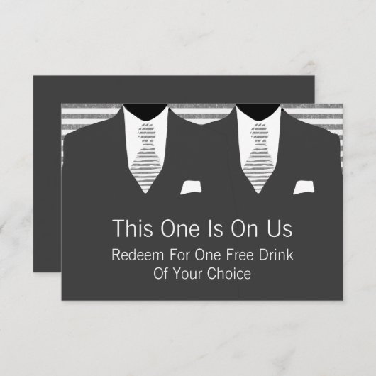 ミスター・アンド・ミスター・グレーのスーツとタイのゲイ結婚 サンキューカード (正面/裏面)