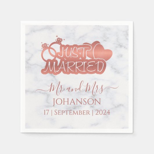 ミスター・アンド・ミセスたった今結婚しましたバラ金ゴールド新婚 スタンダードカクテルナプキン (正面)