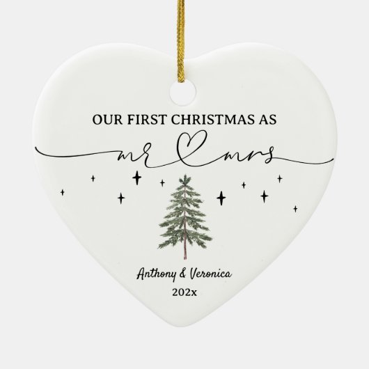 ミスター・アンド・ミセスとして初めてのクリスマスを新たに加えた セラミックオーナメント (裏面)