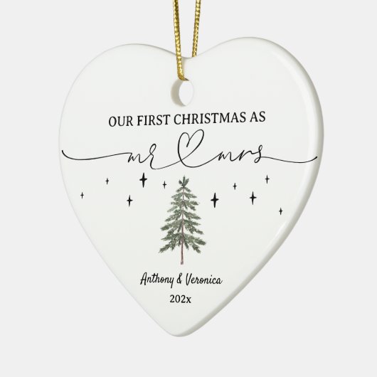 ミスター・アンド・ミセスとして初めてのクリスマスを新たに加えた セラミックオーナメント (左)