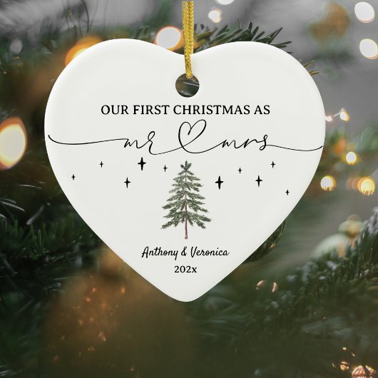 ミスター・アンド・ミセスとして初めてのクリスマスを新たに加えた セラミックオーナメント
