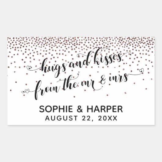 ミスター・アンド・ミセスのハグとキスバラ金ゴールド紙吹雪 長方形シール (正面)