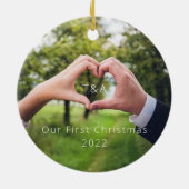 ミスター・アンド・ミセスの初めてのクリスマス写真 セラミックオーナメント (裏面)