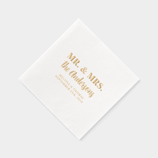 ミスター・アンド・ミセスカスタム金ゴールドエレガモダンントウェディング 箔ナプキン (右)