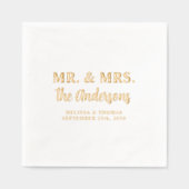 ミスター・アンド・ミセスカスタム金ゴールドエレガモダンントウェディング 箔ナプキン (正面)