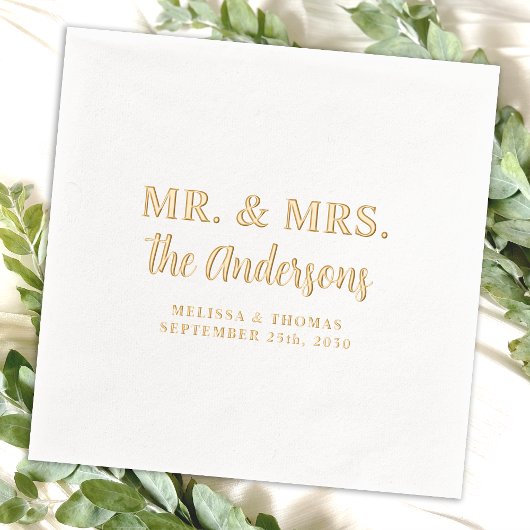ミスター・アンド・ミセスカスタム金ゴールドエレガモダンントウェディング 箔ナプキン