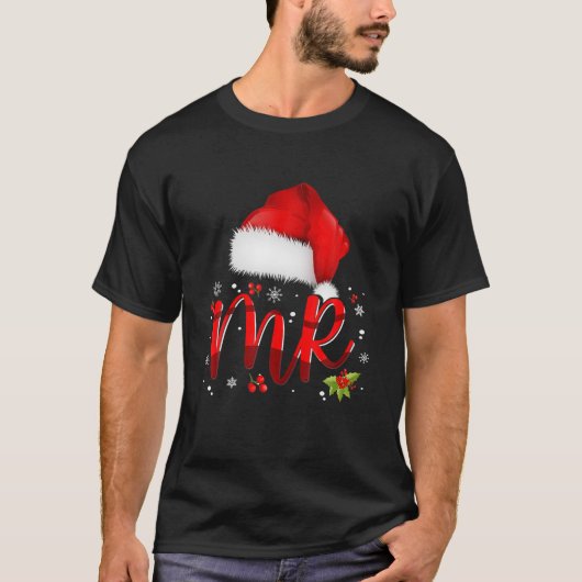 ミスター・アンド・ミセスクロースのクリスマスマッチングカップルのパジャマ Tシャツ (正面)