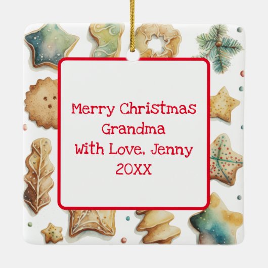 ミスター・アンド・ミセスクロースベーキングクッキーカスタムクリスマス セラミックオーナメント (裏面)