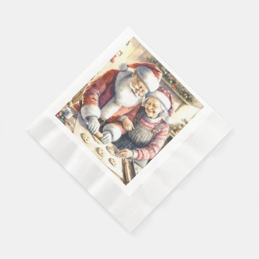 ミスター・アンド・ミセスクロースベーキングクッキーカスタムクリスマス 縁ありランチョンナプキン (角)