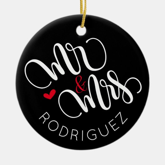 ミスター・アンド・ミセスパーソナライズされたズの結婚オーナメント セラミックオーナメント (正面)