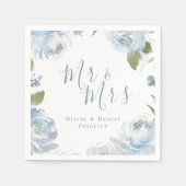ミスター・アンド・ミセス埃っぽい青い水色のフローラ結婚ズ スタンダードカクテルナプキン (正面)