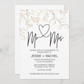 ミスター・アンド・ミセス婚約モダン金ゴールド 招待状 (正面/裏面)