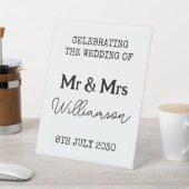 ミスター・アンド・ミセス結婚の歓迎テーブルトップの看板 台座サイン (インサイチュ)