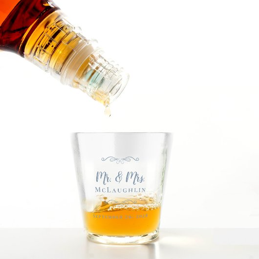 ミスター・アンド・ミセス結婚ズのデイト・ダスティモノグラムの・ブルー ショットグラス