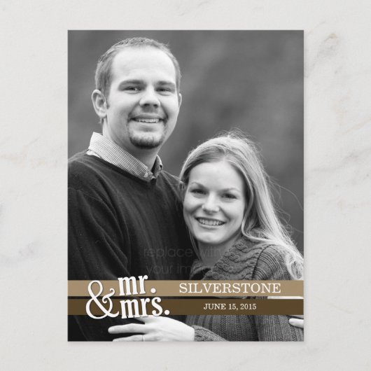 ミスター・アンド・ミセス結婚ズ・サンキューカード – ブラウン ポストカード (正面)