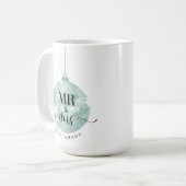 ミスター・アンド・ミセス | きらめくエレガントティール(緑がかった色)金ゴールド新婚 コーヒーマグカップ (正面左)