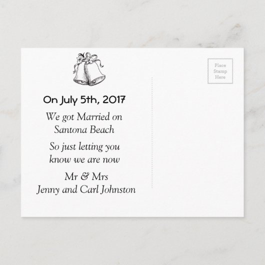 「ミスター・アンド・ミセス」の結婚または駆け落ち告知 案内ポストカード (裏面)