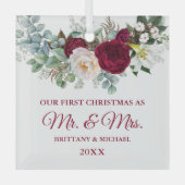 ミスター・アンド・ミセス・ウォーター・カラー・バーガンディ・フローラ・グリーン ガラスオーナメント (正面)