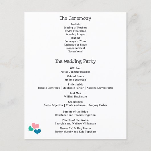 ミスター・アンド・ミセス・カラフルハート形状結婚式 プログラム (裏面)