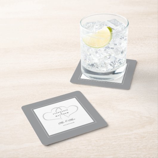 ミスター・アンド・ミセス・グレーエレガントハートズ結婚・シック スクエアペーパーコースター (インサイチュ)