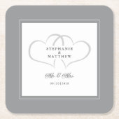 ミスター・アンド・ミセス・グレーエレガントハートズ結婚・シック スクエアペーパーコースター (正面)