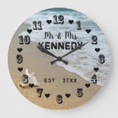ミスター・アンド・ミセス・コースタル・ビーチ結婚式 ラージ壁時計 (正面)
