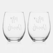 ミスター・アンド・ミセス・タイポグラフィとハート結婚の二組一組 ステムなしワイングラス (裏面)