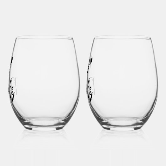 ミスター・アンド・ミセス・タイポグラフィとハート結婚の二組一組 ステムなしワイングラス (左)