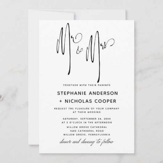 ミスター・アンド・ミセス タイポグラフィ スクリプト ナチュラル ハンドライティングⅠ 招待状 (正面)