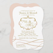 ミスター・アンド・ミセス・タイポグラフィ・フローリッシュ・スクロール・ウォーター・カラー 招待状 (正面/裏面)