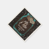 ミスター・アンド・ミセス・ティール(緑がかった色)・ウ素朴ィード・メイソン・ジャー結婚ズ スタンダードカクテルナプキン (角)