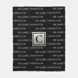 ミスター・アンド・ミセス ネーム モノグラム ブラック ホワイト フリースブランケット