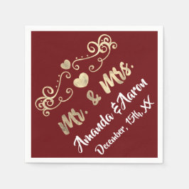 ミスター・アンド・ミセス・ハート・ブルゴーニュ・マルーン・シャンパイニュ金ゴールド スタンダードカクテルナプキン