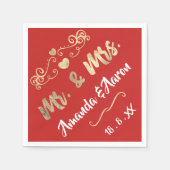 ミスター・アンド・ミセス・ハート・レッド・ルビー・シャンパイニュ金ゴールド スタンダードカクテルナプキン (正面)