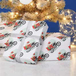 ミスター・アンド・ミセス・バイクもしくは自転車に乗る人・サンタのクリスマスラッピング紙 ラッピングペーパー