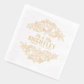 ミスター・アンド・ミセス・ビューティフル・ゴールド・フォイルバラフローラ結婚ズ 箔ナプキン (左)