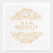 ミスター・アンド・ミセス・ビューティフル・ゴールド・フォイルバラフローラ結婚ズ 箔ナプキン (正面)